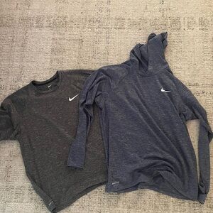 Nike Gray Short Sleeve Swim Tee and Hooded Long Sleeve Bundle